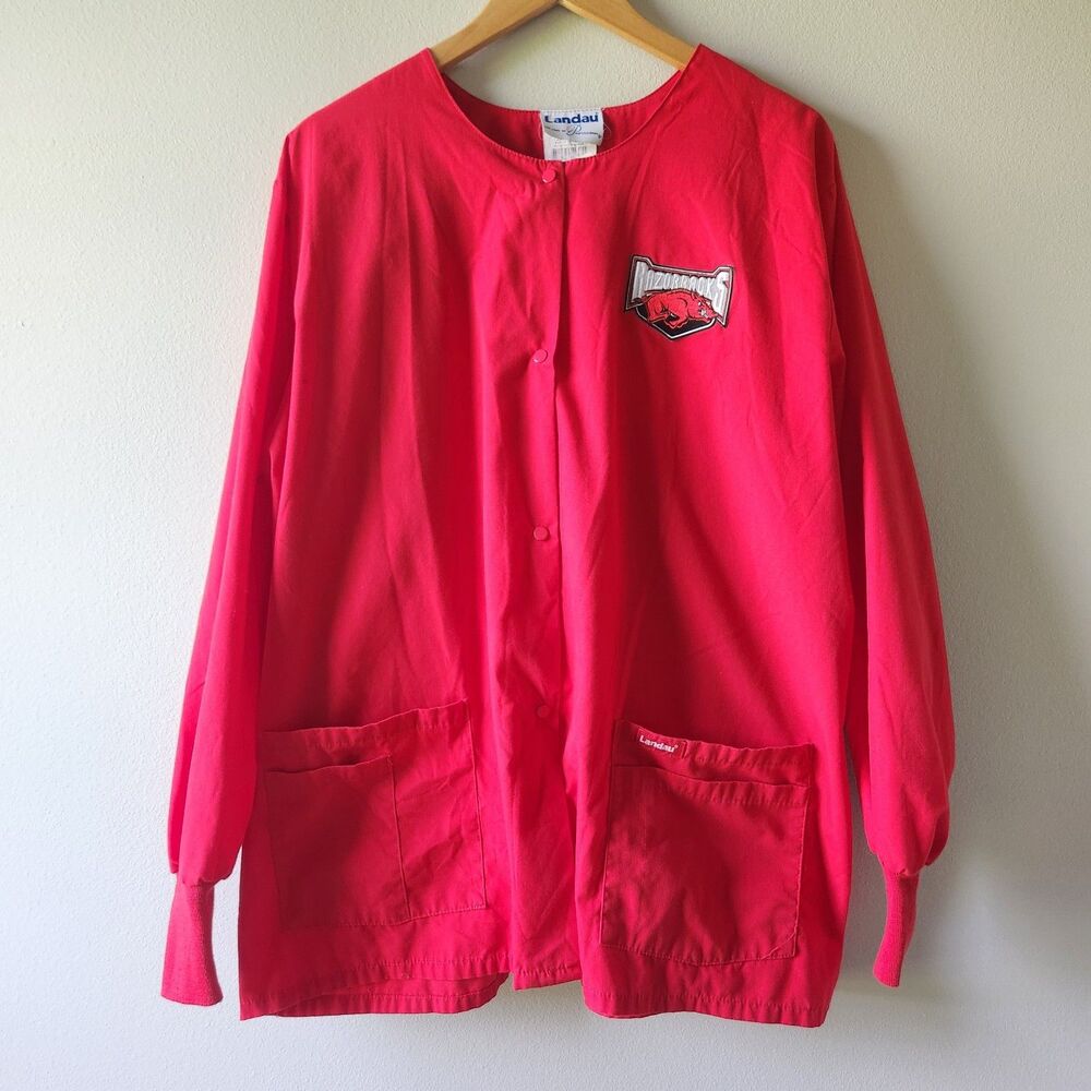 Landau Arkansas Razorback Patch Scrub Warm Up Jacket Snap Front Med Uniform 2XL